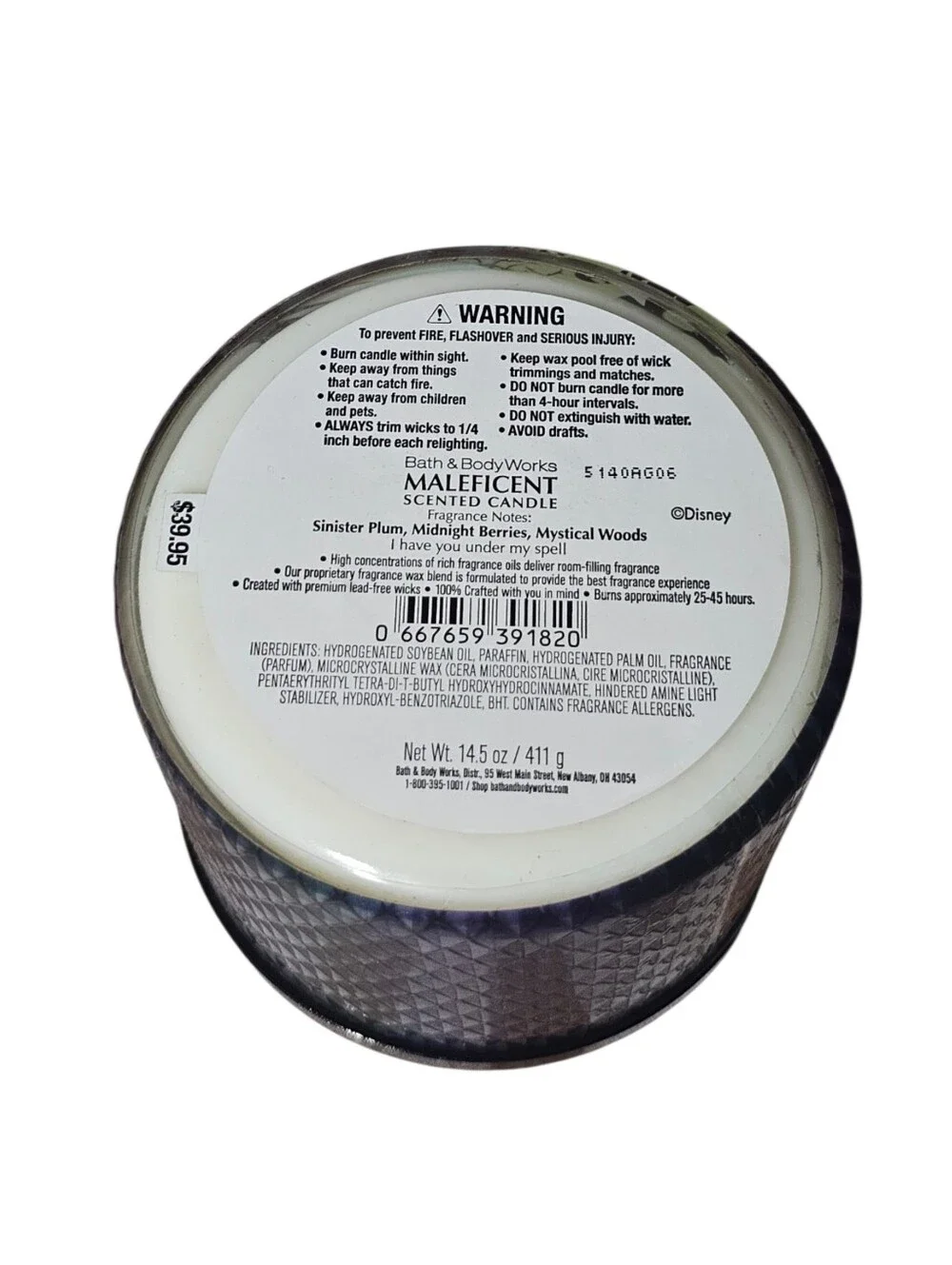 NEW Bath & Body Works Disney Maleficent Candle 3-Wick Candle Villains Collection